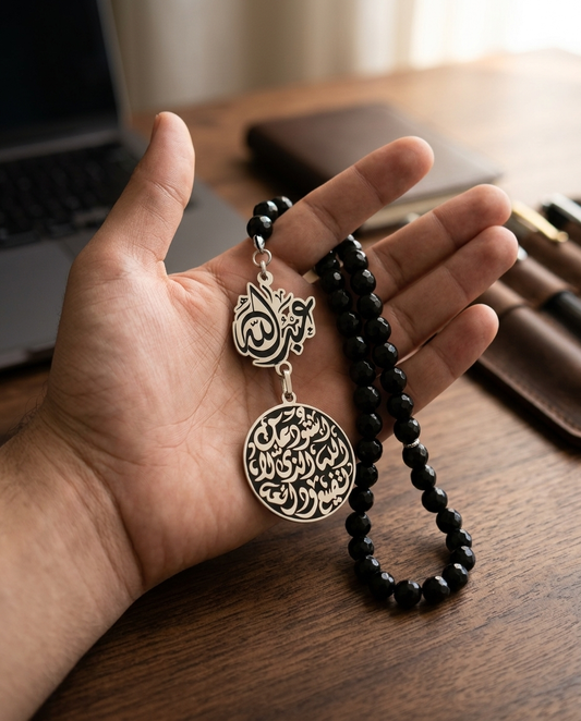 سبحة رجالى بحجر العقيق الأسود