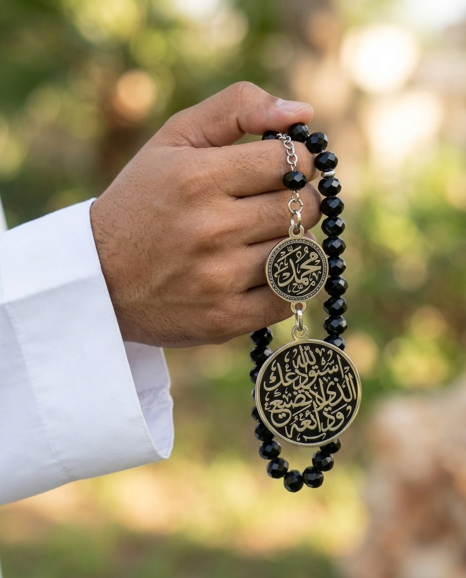 سبحة رجالى بحجر اسود طبيعي
