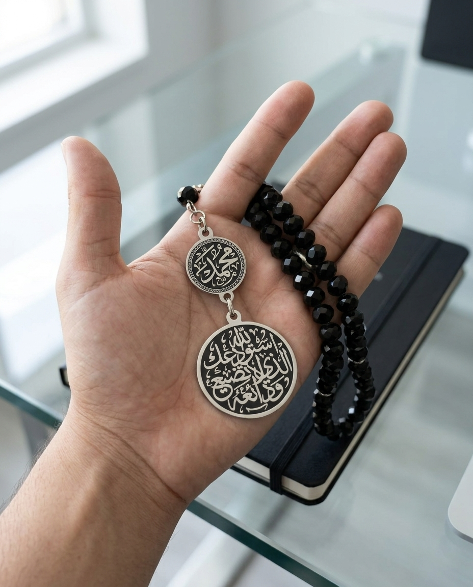 سبحة رجالى بحجر اسود طبيعي
