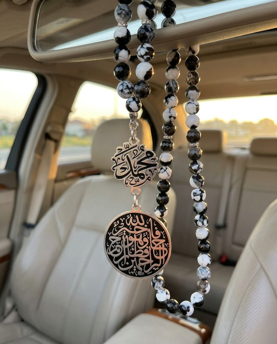 سبحة رجالى بحجر أبيض وأسود